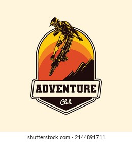 Hand Drawn Downhill Adventure Mountain Bike Logo Label Badge