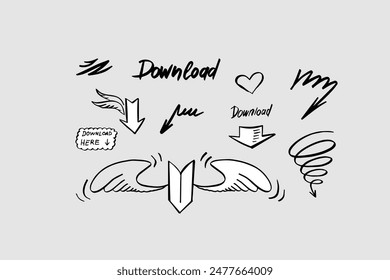 Dibujado a mano "Descarga" signo, gráfico de Vector, signos, logotipo