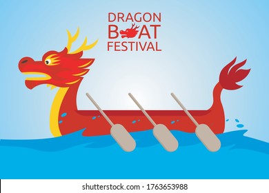 Hand drawn dragon boat background. Dragon Boat Festival vector dragon cartoon dragon boat simple flat for social media