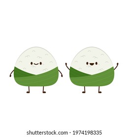 Hand drawn dragon boat's zongzi character design.