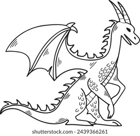 Hand Drawn dragon character in flat style isolated on background