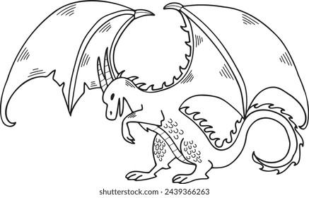 Hand Drawn dragon character in flat style isolated on background