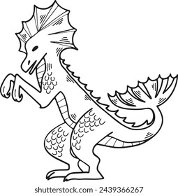 Hand Drawn dragon character in flat style isolated on background