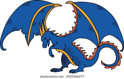 Hand Drawn dragon character in flat style isolated on background