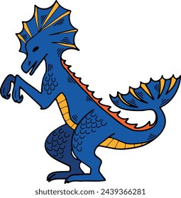 Hand Drawn dragon character in flat style isolated on background