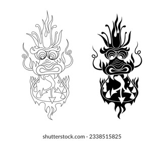 Hand Drawn Dragon Head silhouette. Chinese dragon new Year. Black and white Traditional Japanese dragon. Cartoon style vector illustration.