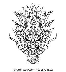 Hand drawn of dragon head in zentangle style