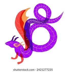Hand drawn Dragon with retro risograph effect. Vector illustration in a minimal doodle style isolated on white background. Chinese zodiac Dragon symbol. 