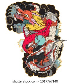 hand drawn Dragon tattoo ,coloring book japanese style
