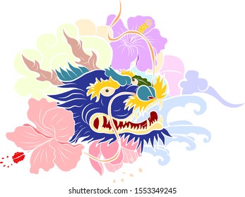 hand drawn Dragon tattoo ,coloring book japanese style.Japanese old dragon for tattoo.Symbol of chinese dragon illustration on background for T-shirt. Traditional Asian tattoo the old dragon vector.
