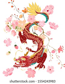 hand drawn Dragon tattoo ,coloring book japanese style.Japanese old dragon for tattoo.Symbol of chinese dragon illustration on background for T-shirt. Traditional Asian tattoo the old dragon vector.
