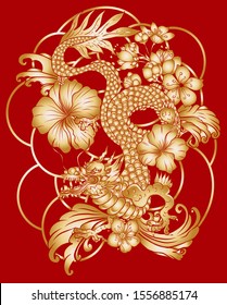 hand drawn Dragon tattoo ,coloring book japanese style.Japanese old dragon for tattoo.Symbol of chinese dragon illustration on background for T-shirt. Traditional Asian tattoo the old dragon vector.
