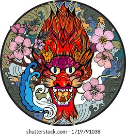 hand drawn Dragon tattoo ,coloring book japanese style.Japanese old dragon for tattoo. Traditional Asian tattoo the old dragon vector.