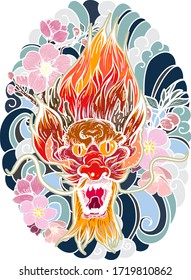 hand drawn Dragon tattoo ,coloring book japanese style.Japanese old dragon for tattoo. suitable for t-shirt, sticker,and so on.Tattoo art highly detailed in line art style.