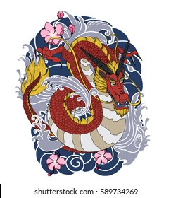 hand drawn Dragon tattoo ,coloring book japanese style