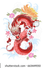 hand drawn Dragon tattoo ,coloring book japanese style