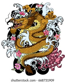 hand drawn Dragon tattoo, coloring book japanese style