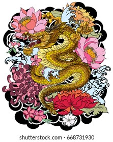 hand drawn Dragon tattoo ,coloring book japanese style