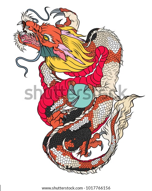 Hand Drawn Dragon Tattoo Coloring Book Stock Vector (Royalty Free ...