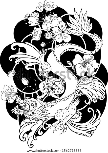 Hand Drawn Dragon Tattoo Coloring Book 库存矢量图（免版税）1562715883