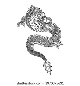 Hand drawn of dragon in zentangle style