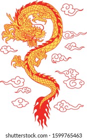 Hand drawn dragon.Chinese dragon tattoo.Traditional Japanese dragon.Dragon coloring book.illustrator vector.