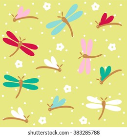 Hand drawn dragonflies seamless pattern
