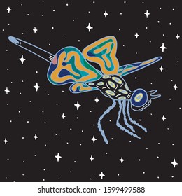 Hand Drawn dragonfly art. Foreign space animal look at in a Flying finger. Illustrations Drawing Vector Sketch for textile, print, postcard, text, invitation, poster, t-shirt