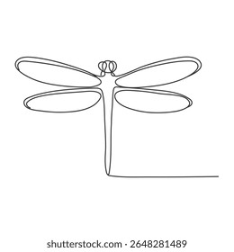 Hand drawn dragonfly vector. One line continuous drawing. Minimal illustration. Insect linear silhouette icon. Wall art print, banner, card, poster, doodle, logo, sign. Vector drawn dragonfly icon.
