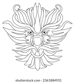 Hand drawn dragon's head in doodle style isolated on white background. Outline green dragon's head. Vector illustration.