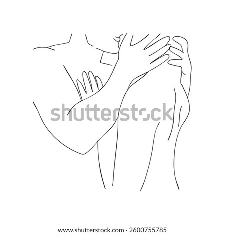 Hand drawn drawing illustration outlined one line art love couple minimalist vector sketch romantic erotic sensuality simple sex romance partner union together relation lover abstract holding hands