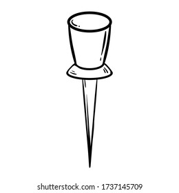 Hand drawn drawing pin icon. Sign or symbol Isolated on white background. Black and white drawing. Vector illustration.