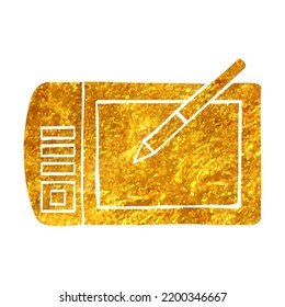 Hand Drawn Drawing Tablet Icon In Gold Foil Texture Vector Illustration