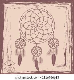 Hand drawn dream catcher grunge background, vector illustration