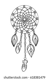 Hand drawn dreamcatcher. Boho style. Vector art
