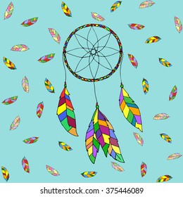 Hand drawn dreamcatcher. Limpet Shell background