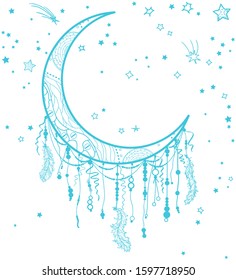 Hand drawn dreamcatcher. Zentangle. Feathers. Abstract mystic symbol
