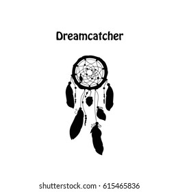 Hand drawn dreamcatcher.Decorative boho style element for design. Native american ethnic tribal talisman. Vector art.