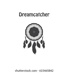 Hand drawn dreamcatcher.Decorative boho style element for design. Native american ethnic tribal talisman.Vector art