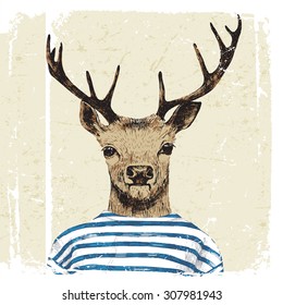 Hand drawn dressed up deer in hipster style