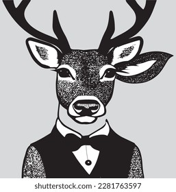 Hand drawn dressed up deer vector art. This is an editable high quality vector eps file.
