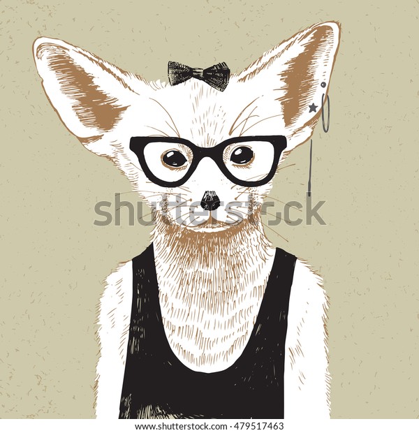 Hand drawn\
dressed up fennec in vintage\
style