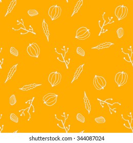 Hand drawn dried flowers pattern. Line art hand drawn seamless pattern with dried flowers silhouettes.  Seamless floral pattern.