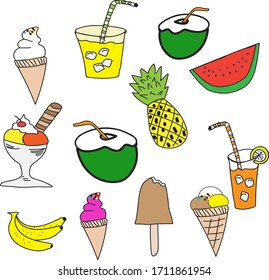 hand drawn drink and foods in vector