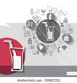 Hand drawn drink icons with icons background. Vector illustration