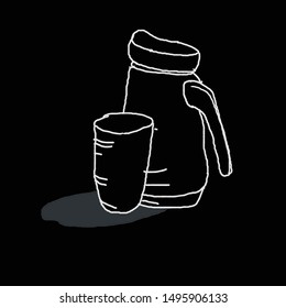 hand drawn drink jar and glass doodle illustration isolated with black background