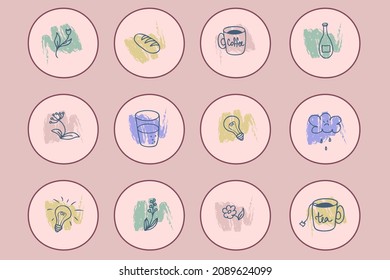 Hand drawn drink more water theme stickers collection. Perfect for story highlight, posters and print. Doodle vector illustration for decor and design.