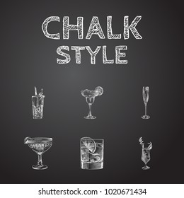 Hand drawn drinks sketches set. Collection of old fashioned, french 75, last word and other sketch elements.