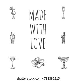 Hand Drawn Drinks Sketches Set. Collection Of MAI TAI, Cocktail, Pisco Sour And Other Sketch Elements.