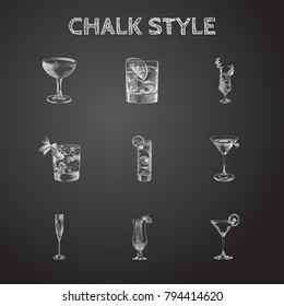 Hand Drawn Drinks Sketches Set. Collection Of Last Word, Bloody Mary, Exotic Drink And Other Sketch Elements.